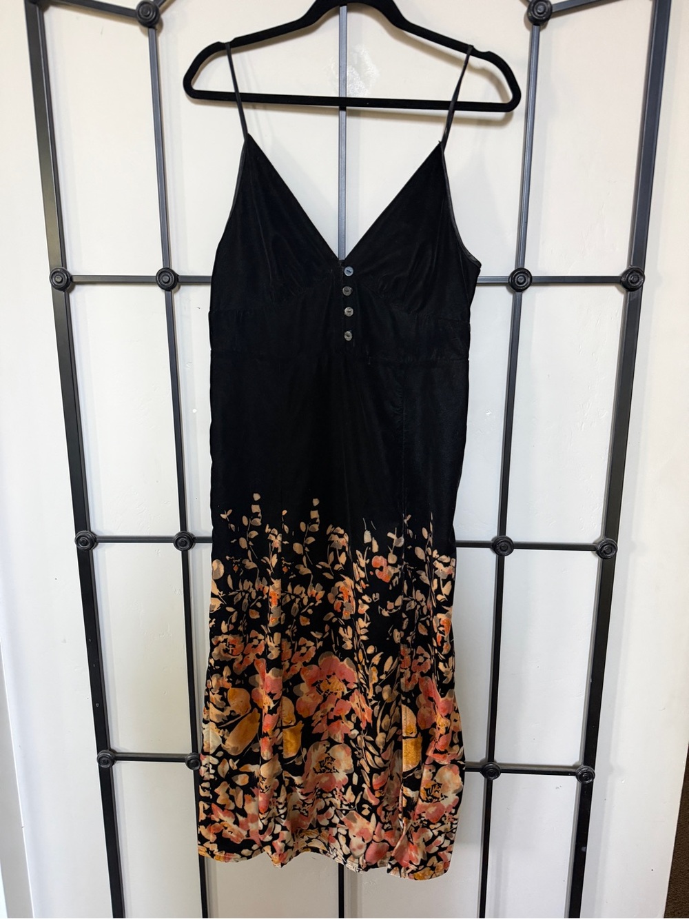 Urban Outfitters - Velvet Black/Floral Slip Dress with button Accent